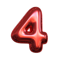 Pink metallic balloon font 3d rendering, number 4