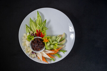 Thai fruit carving with hand, Vegetable and Fruit Carving