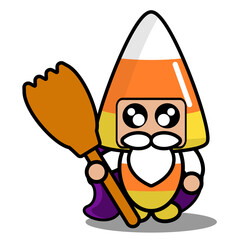 halloween candy mascot costume illustration cute cartoon character holding broomstick