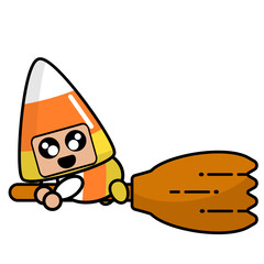 Halloween candy mascot costume illustration cute cartoon character riding a broomstick