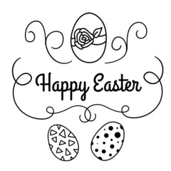 Hand written Happy Easter words . Greeting card text templates with decorated Easter eggs isolated on white background