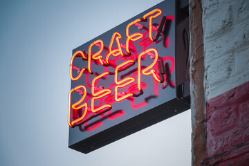 Neon sign of craft beer around Hackney in East London