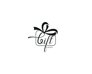Letter gift initial handwriting vector logo design, gift box shop logo design, gift box vector logo design