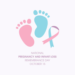 National Pregnancy and Infant Loss Remembrance Day vector. Baby footprint with pink-blue ribbon icon vector. Remembrance day for miscarriage and pregnancy loss vector. October 15. Important day - obrazy, fototapety, plakaty