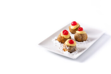 Traditional Italian Zeppole pastry isolated on white background
