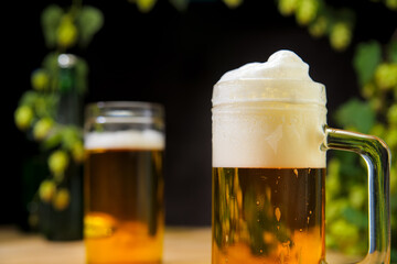 High resolution photo: Beer mug with huge foam head