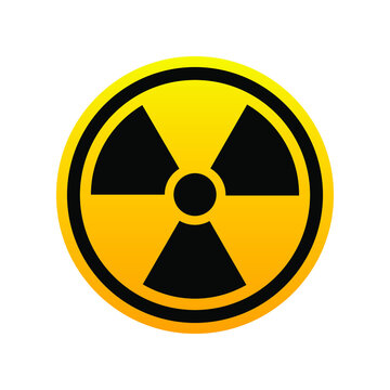 Radiation hazard icon. Alert about radioactive threat yellow round sign isolated on white background. Vector illustration