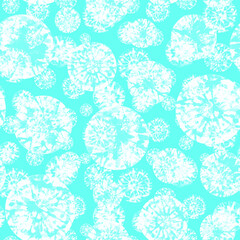 Fototapeta na wymiar White dandelions on air print. Blowball fluff seamless pattern