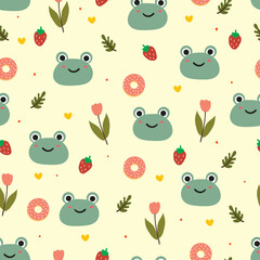 Seamless pattern with cute cartoon frog for fabric print, textile, gift wrapping paper. colorful vector for textile, flat style