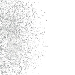 Explosion. Texture with silver glitters on white. Geometric background with confetti. Pattern for design. Print for banners, posters, flyers and textiles. Greeting cards