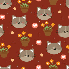 Seamless pattern with cute cartoon cat for fabric print, textile, gift wrapping paper. colorful vector for textile, flat style