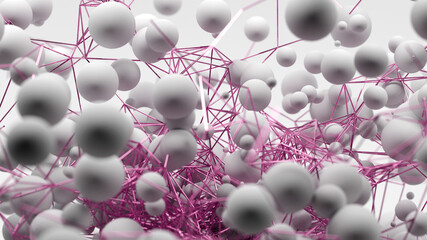 Abstract 3D illustration. Neural networks and artifical intelligence. Modern abstract technology background