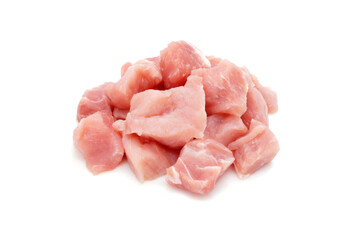Raw pork meat isolated on white background. pieces of fresh meat.  - obrazy, fototapety, plakaty