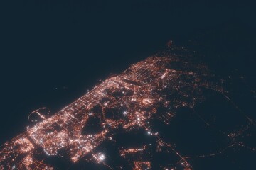Dubai aerial view at night. Top view on modern city with street lights