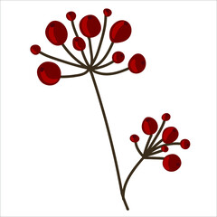 Winter branch with berries. Christmas floral illustration for invitations, greeting card, textile, fabric, posters.