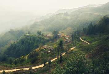 Panoramic landscape of Ha Giang province, northeast of Vietnam. Ha Giang is a place to photograph the pristine scenery and colorful local life.