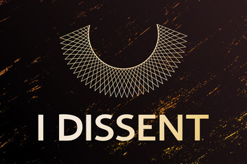 I Dissent grunge concept on dark. Gold gradient color dissent lace collar and lettering. Modern banner, poster, sticker, cover design. - obrazy, fototapety, plakaty