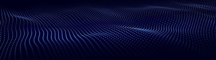 Abstract digital wave of particles. Network connection structure. Futuristic point wave. Large amount of data. Abstract background. Vector