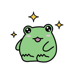 Cartoon frog sticker. Frog with stars shining. Vector illustration.