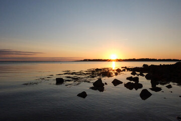 sunset, morbihan golf course in Brittany. Seaside, Atlantic Ocean. Southern Brittany, locmariaquer