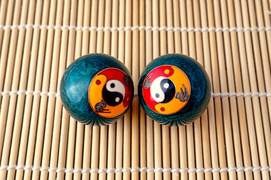 Two baoding balls with yin yang symbol