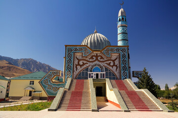 exterior view to Naryn Central Mosque, Kyrgyzstan - obrazy, fototapety, plakaty