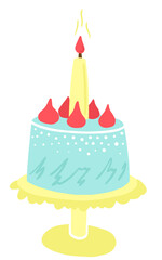 Cake in a cake stand. cake with a candle. mint colors. Valentine's day, birthday vector illustration.