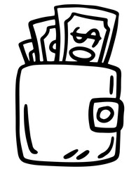 Doodle purse icon in vector. Hand drawn wallet icon. Isolated doodle purse illustration in vector