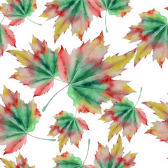 Seamless pattern with  autumn leaves. Watercolor illustration.  Hand drawn... - 456172569
