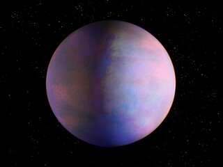 Terrestrial planet in blue tones. Rocky alien planet in deep space. Earth-like exoplanet from another star system