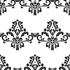 Seamless sample damask pattern.Reusable floral painting stencils. For the design of wall, venetian pattern,textile, wrapping or scrapbooking. Digital graphics. Black and white.	
venetian pattern.