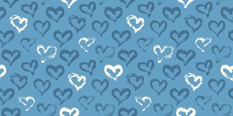 Seamless heart pattern hand painted with ink brush
