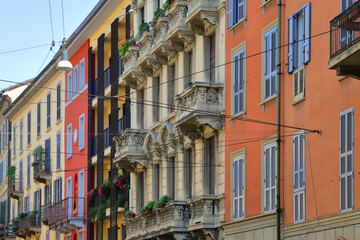 Fototapeta premium Palazzi storici colorati di Milano, Italia, Historical colorful buildings in Milan, Italy 
