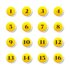 Set Color Collection Point 0 to 15 Colorful Numbers Icon Label Sign Brand Tag Banner Ribbon Isolated Background Vector Design Style Illustration