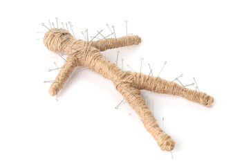 Voodoo doll with pins isolated on white