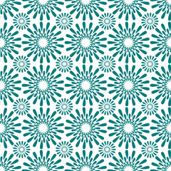 Seamless two-tone pattern with turquoise abstract flowers on a white isolated background. Floral background for fabric, textile, tiles.
