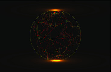 Futuristic Technology HUD Element .Blockchain technology background. Networked systems vector concept. shape of the earth in lines