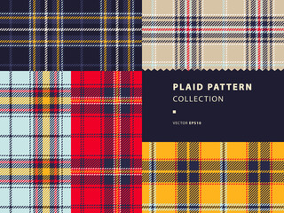 Plaid pattern collection with red, golden yellow, ice blue