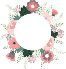 Stylish flowers vector card design. Floral borders. Composition with winter mood. 