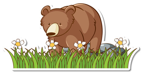 Grizzly bear standing in a grass field sticker