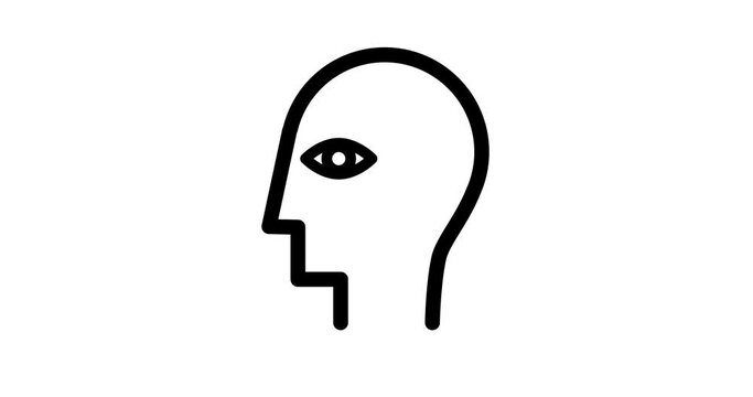 A Collection of animater black and white of human head, thinking, idea, lamp, thinking and cooperation