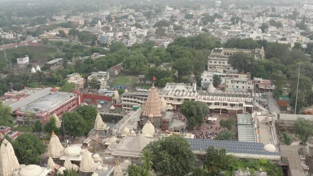 A complete look at Mahakal Temple, Ujjain, taken from a drone from all angles. A medium angle aerial shot of Mahakal Temple to show the complete view of it from all angles. View of the temple&rsquo;s Shikha