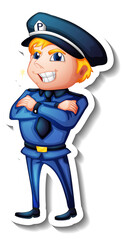 Sticker design with a policeman cartoon character