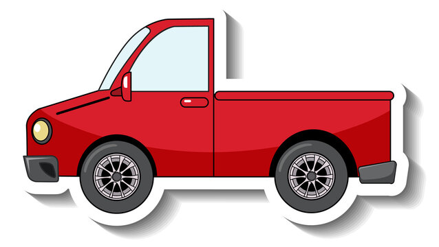 Sticker template with a red pick up car isolated