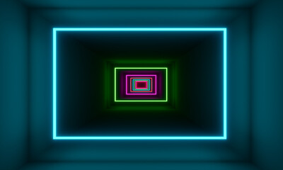 Futuristic tunnel fluorescent lighting. 3d rendering.