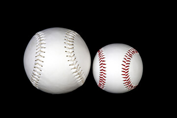Large and Small Softballs on a Black Background