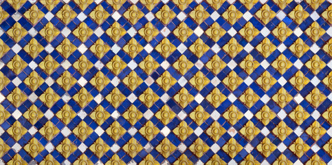 Thai traditional patterned temple wall tiles