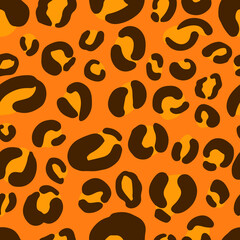 Leopard or jaguar seamless pattern. Trendy animal print with autumn colors. Vector background for fabric, textile, wallpaper, wrapping paper, etc