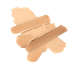 Sample of liquid skin foundation on white background, top view