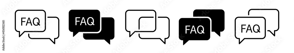 Poster faq icon set. ask sign. help symbol. question mark icon in talk speech bubble. flat vector elements 